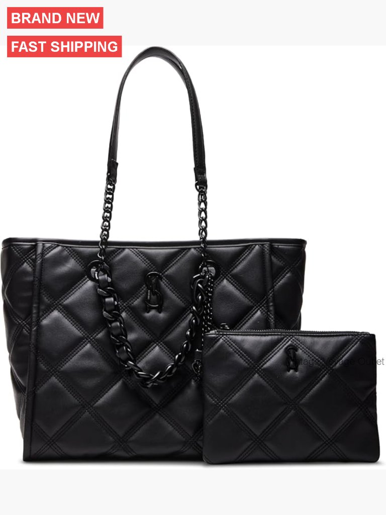 Faux Leather Tote Bag With Diamond Quilting, Zipper Closure, Removable Pouch